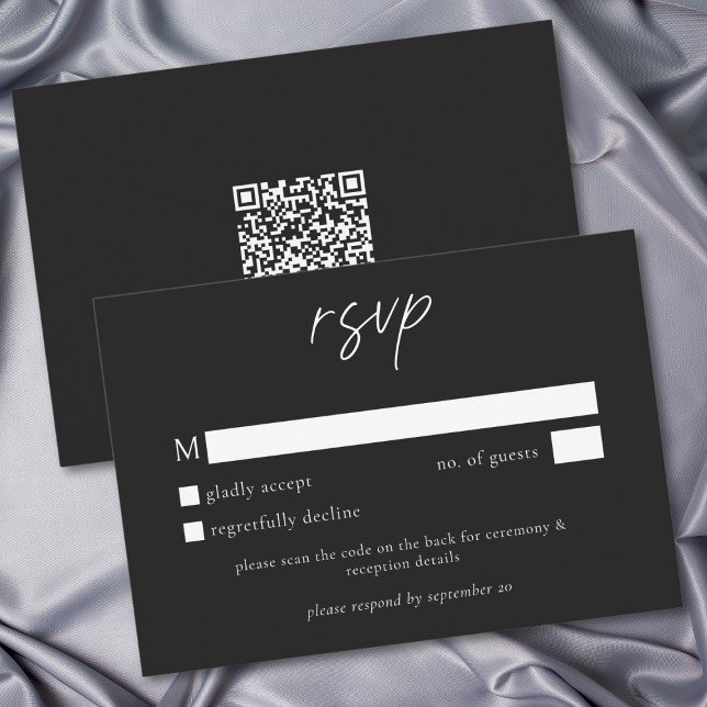 Cartão RSVP Elegant Charcoal Black Minimalist Wedding QR (Elegant Charcoal Black Minimalist Wedding QR RSVP Card)