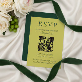 Cartão RSVP Elegant Chartreuse Minimalist Wedding QR Code