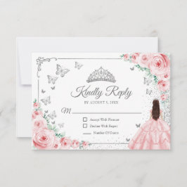 Cartão RSVP Elegant Chic Pink Silver Quinceanera Reply