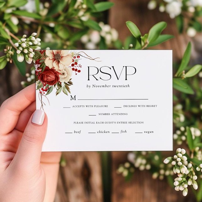 Cartão RSVP Elegant Christmas Floral Typography (Criador carregado)