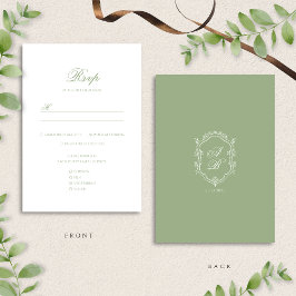 Cartão RSVP Elegant Classic Sage Green Monogram Crest Wedding