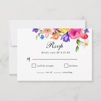 Cartão RSVP Elegant  Colorful Bold Watercolor Floral wedding