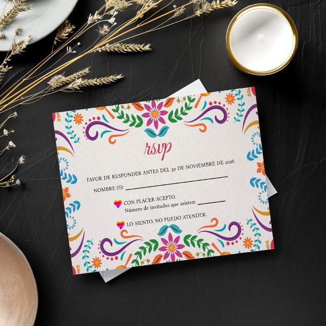Cartão RSVP Elegant Colorful Floral Fiesta Spanish Wedding (Elegant Colorful Floral Fiesta Spanish Wedding RSVP Card)