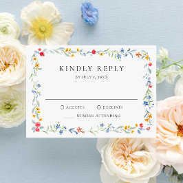 Cartão RSVP Elegant Colorful Wildflower Meadow Wedding