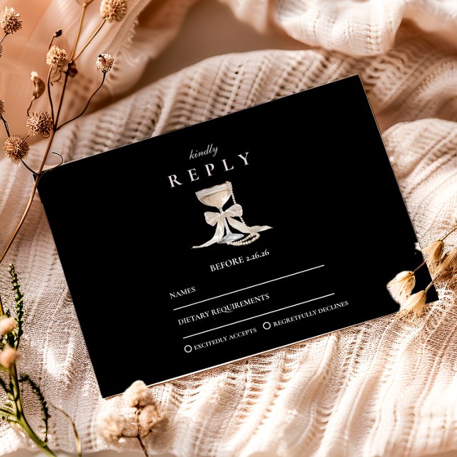 Cartão RSVP Elegant Coquette Pearl Graduation (Criador carregado)