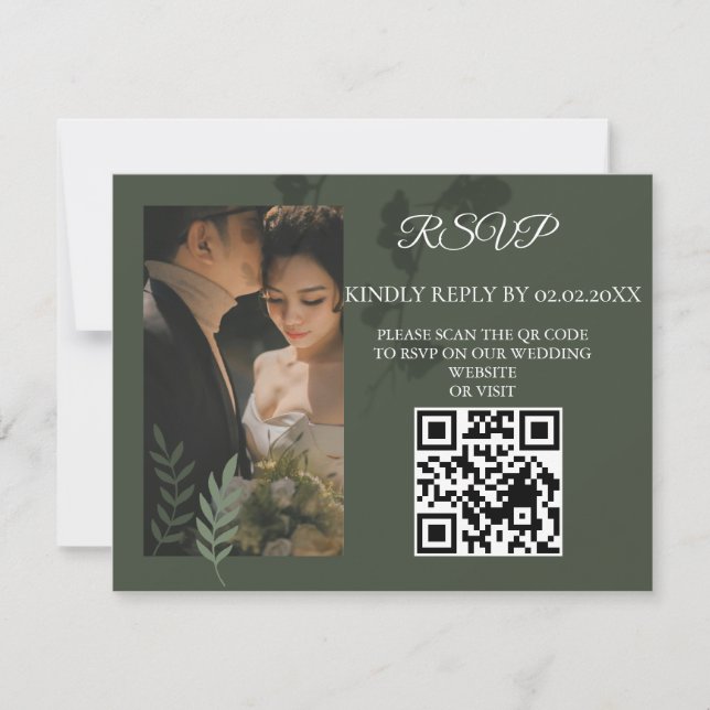 Cartão RSVP Elegant customizable olive green wedding  (Frente)