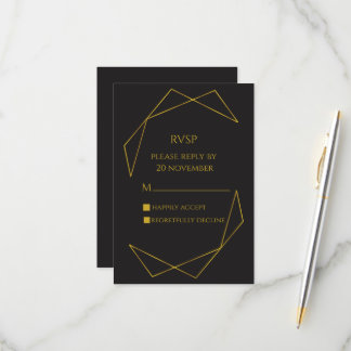 Cartão RSVP Elegant dark and gold RVSP