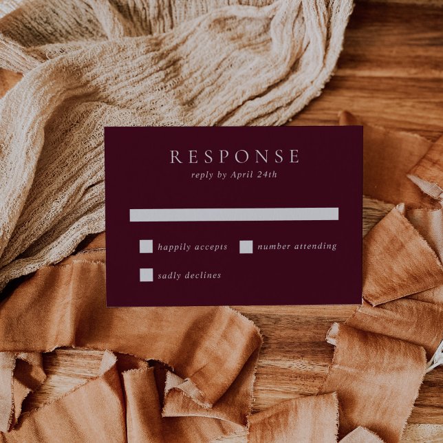 Cartão RSVP Elegant Deep Burgundy Classic Wedding (Criador carregado)