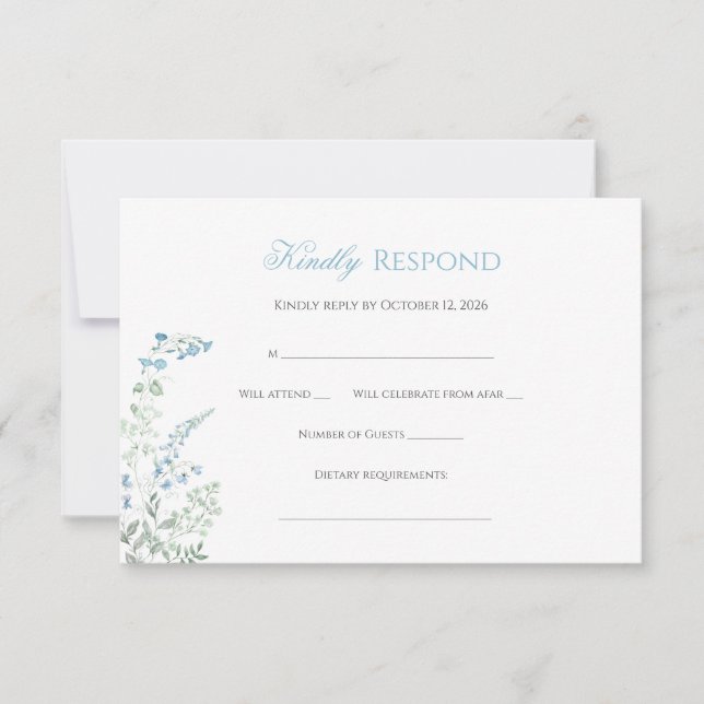 Cartão RSVP Elegant Dusty blue Floral Calligraphy (Frente)