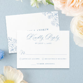 Cartão RSVP Elegant Dusty Blue Victorian Floral Wedding