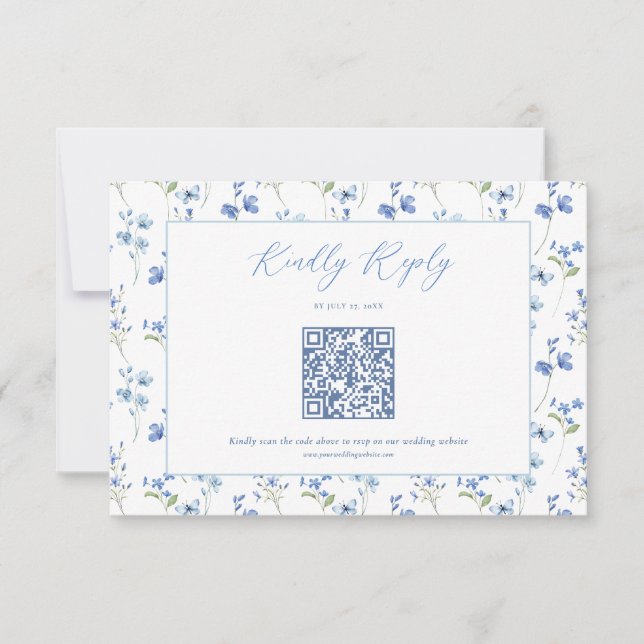 Cartão RSVP Elegant Dusty Blue Wildflower Wedding (Frente)
