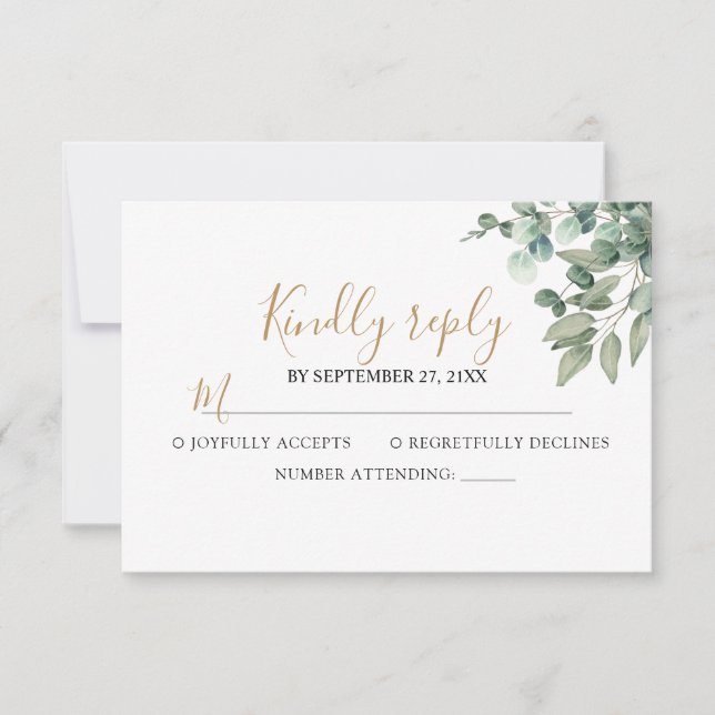 Cartão RSVP Elegant  Eucalyptus Greenery Wedding  (Frente)
