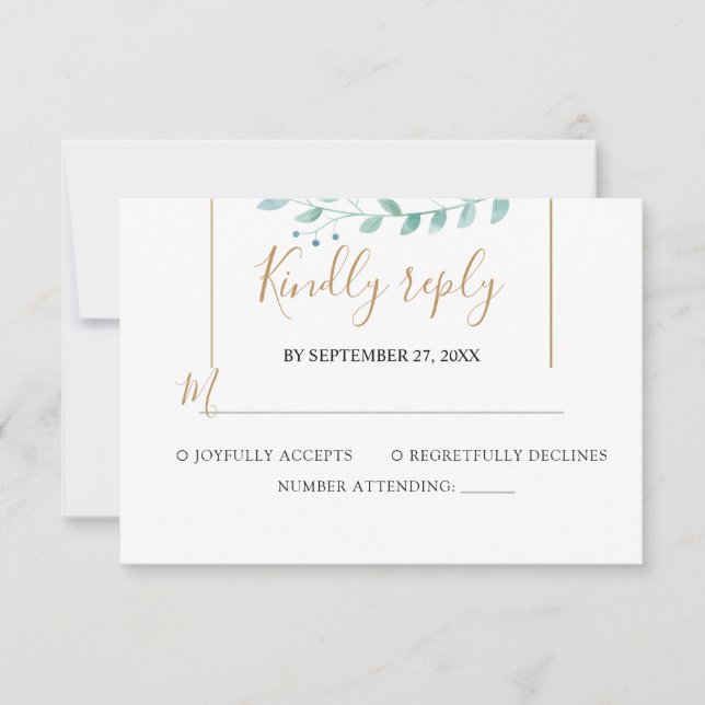 Cartão RSVP Elegant  Eucalyptus Greenery Wedding (Frente)