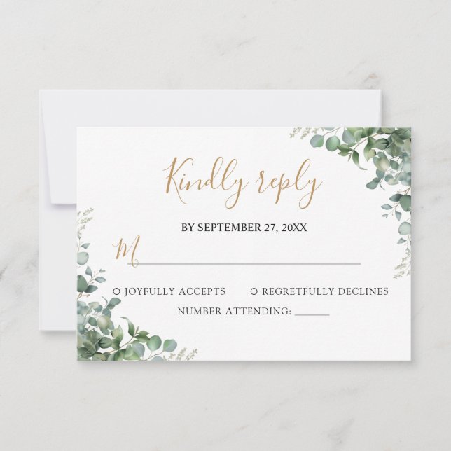 Cartão RSVP Elegant  Eucalyptus Greenery Wedding (Frente)