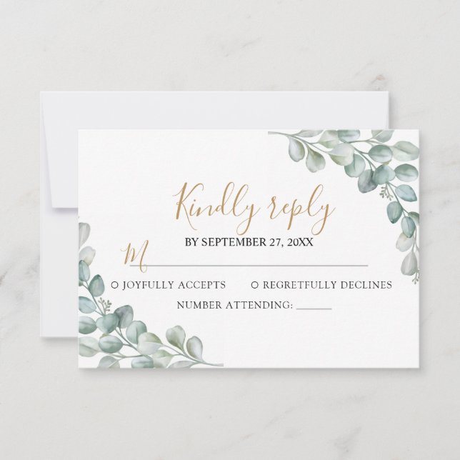 Cartão RSVP Elegant  Eucalyptus Greenery Wedding  (Frente)