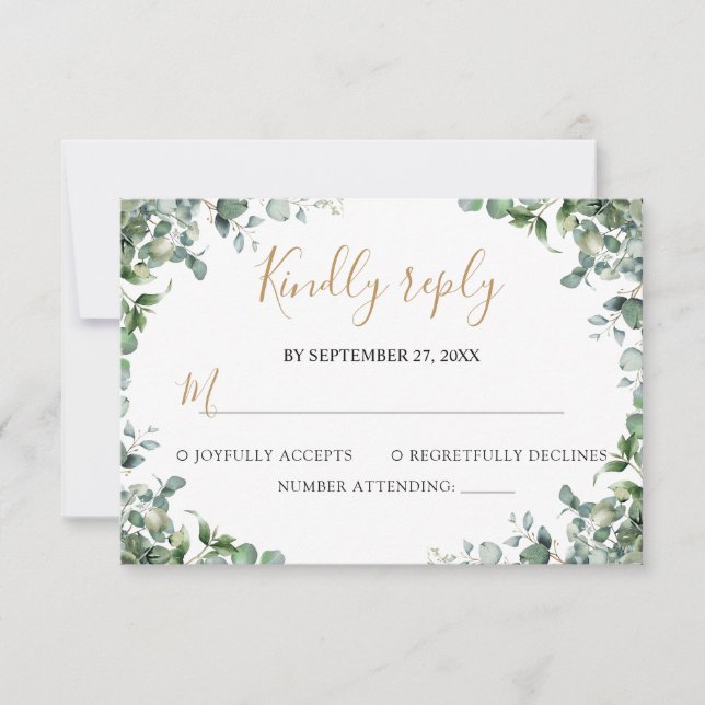 Cartão RSVP Elegant  Eucalyptus Greenery Wedding  (Frente)