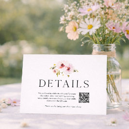 Cartão RSVP Elegant Floral Wedding Details Card with QR Code