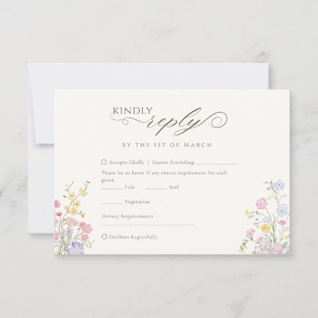 Cartão RSVP Elegant Floral Wildflower Calligraphy QR Code (Frente)