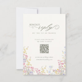 Cartão RSVP Elegant Floral Wildflower Calligraphy QR Code