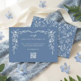 Cartão RSVP Elegant French Blue Vintage Floral Wedding