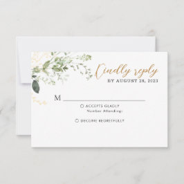 Cartão RSVP Elegant Gold and Greenery Eucalyptus Wedding 