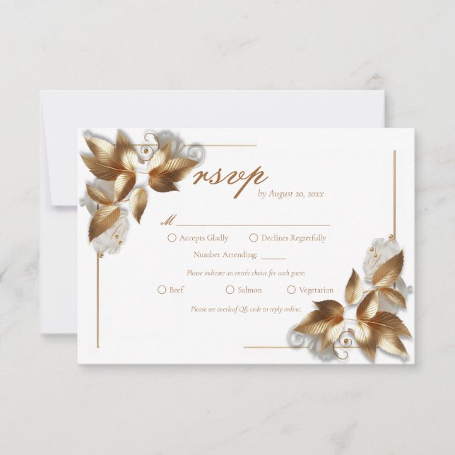 Cartão RSVP Elegant Gold Botanical Wedding Meal Choice (Frente)
