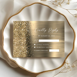 Cartão RSVP Elegant Gold Brushed Metal Glitter Script Wedding