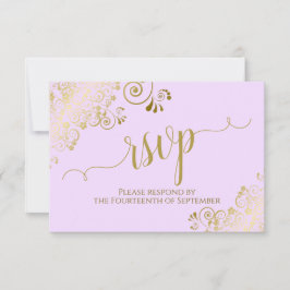 Cartão RSVP Elegant Gold Calligraphy on Lilac Purple Wedding
