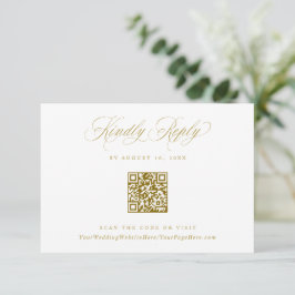 Cartão RSVP Elegant Gold Crest Logo Wedding QR Code