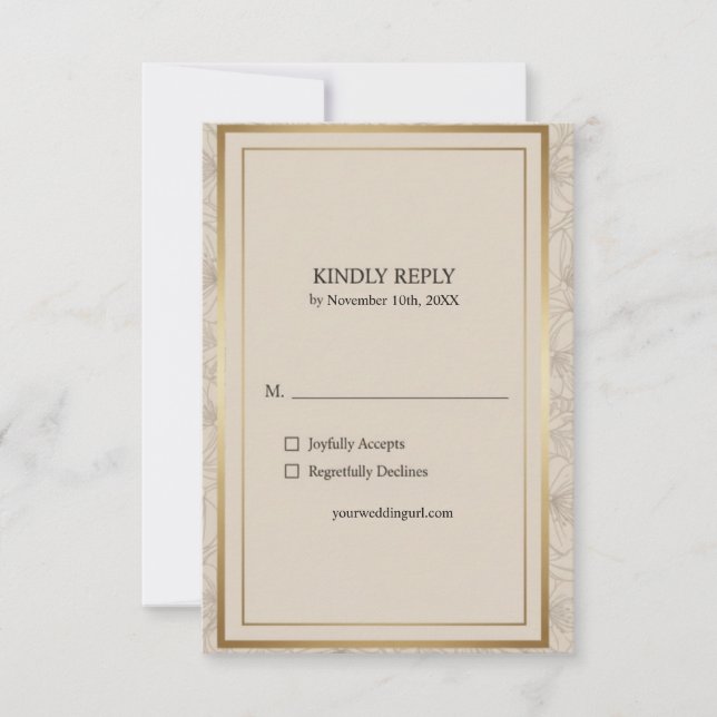 Cartão RSVP Elegant Gold Frame Minimalist Wedding  (Frente)