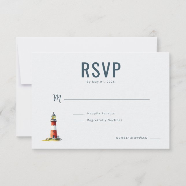 Cartão RSVP Elegant Gray Lighthouse (Frente)