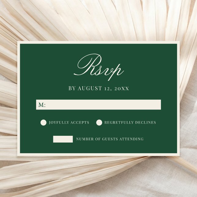Cartão RSVP Elegant Green Old Money Wedding (Criador carregado)