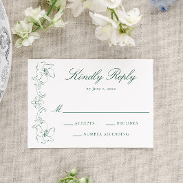 Cartão RSVP Elegant Green Ornate Floral Frame Wedding