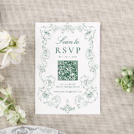 Cartão RSVP Elegant Green Ornate Floral QR Code Wedding