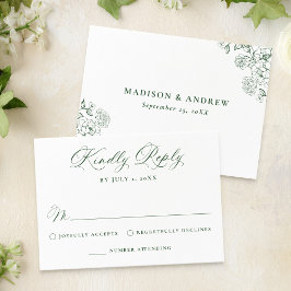 Cartão RSVP Elegant Green Victorian Floral Wedding