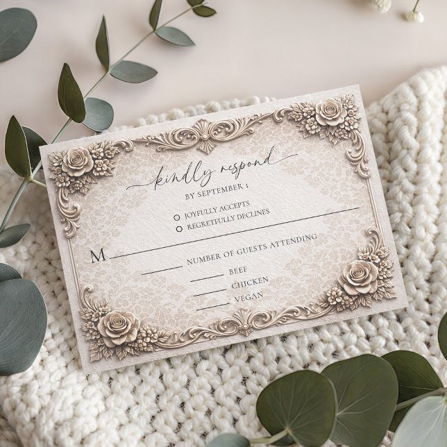 Cartão RSVP Elegant Ivory Baroque Wedding Response Card (Elegant Ivory Baroque Wedding RSVP Response Card)