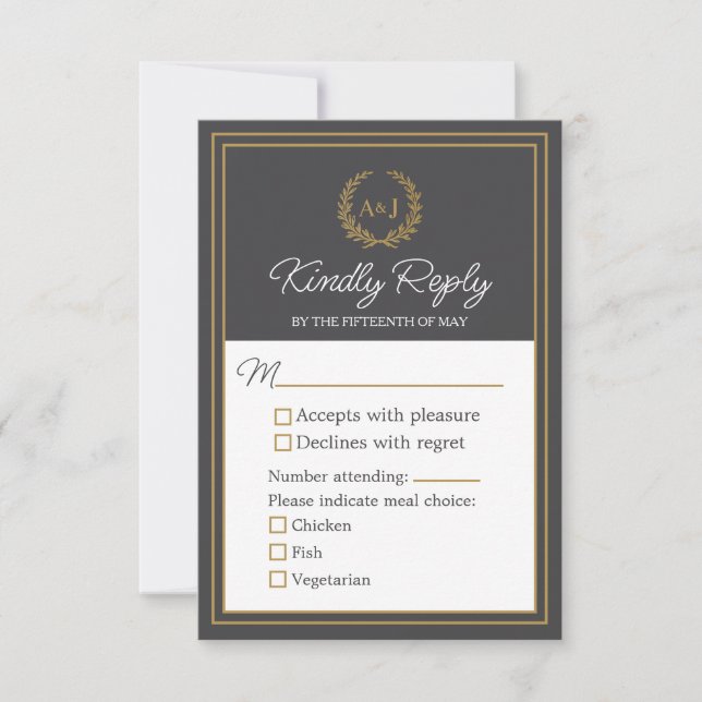 Cartão RSVP Elegant Ivory Faux Gold 3 Meal Choices Wedding  (Frente)