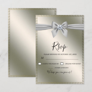 Cartão RSVP Elegant Laço de Fita Prata Casamento