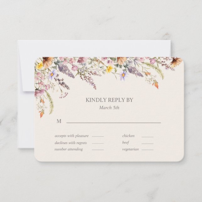 Cartão RSVP Elegant Lavender, Blush and Cream Wildflowers (Frente)