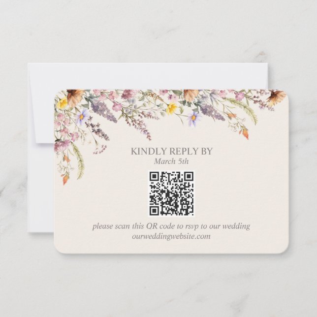 Cartão RSVP Elegant Lavender, Blush and Cream Wildflowers QR (Frente)