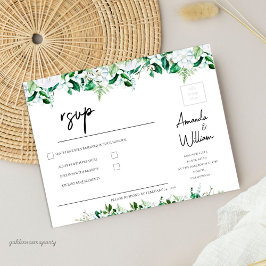 Cartão RSVP Elegant Lush White Floral and Greenery