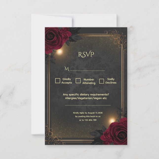 Cartão RSVP Elegant Luxury Goth Glam Wedding (Frente)