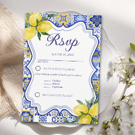 Cartão RSVP Elegant Meditterranean Wedding with italian tiles
