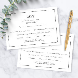 Cartão RSVP Elegant Minimal Border Black and White Wedding