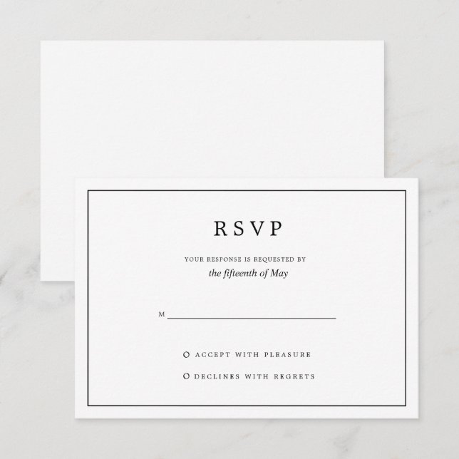 Cartão RSVP Elegant Minimalist Border Black and White Wedding (Frente/Verso)