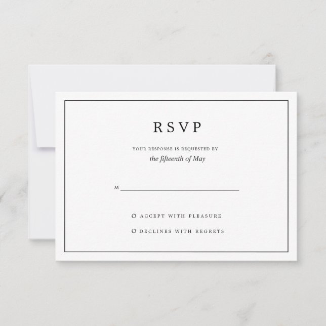 Cartão RSVP Elegant Minimalist Border Black and White Wedding (Frente)