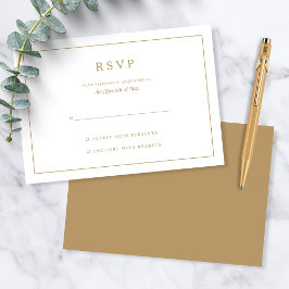 Cartão RSVP Elegant Minimalist Border Gold Wedding