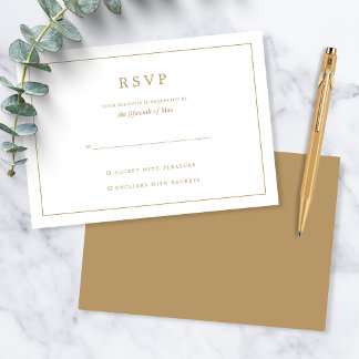 Cartão RSVP Elegant Minimalist Border Gold Wedding