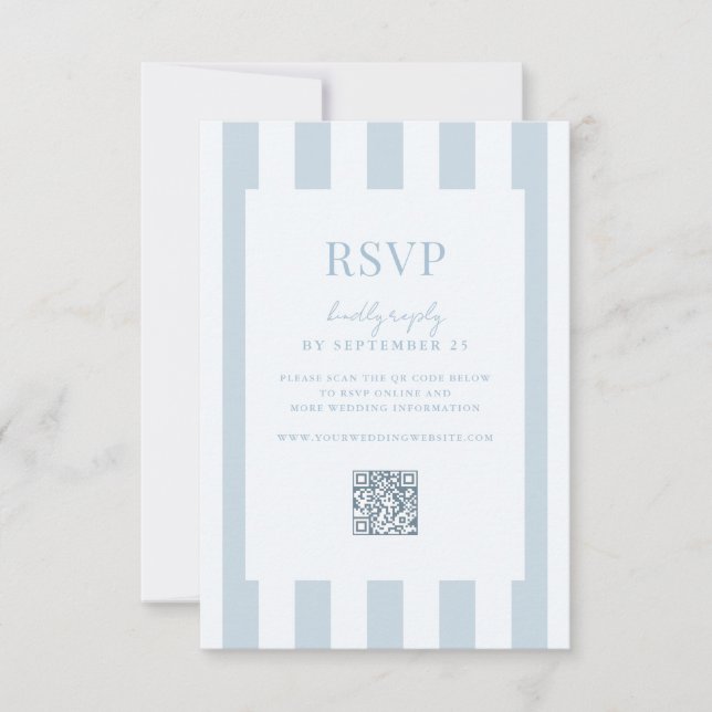 Cartão RSVP Elegant Modern Dusty Blue Striped Wedding (Frente)