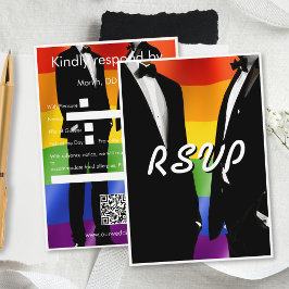 Cartão RSVP Elegant Modern Gay Men Wedding Rainbow